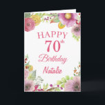 70th Birthday Watercolor Floral Flowers Pink Card<br><div class="desc">70th Birthday Watercolor Floral Flowers Pink Card with personalised name and age. For further customisation,  please click the "Customise it" button and use our design tool to modify this template.</div>