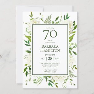 70th Birthday White Hydrangeas Invitation