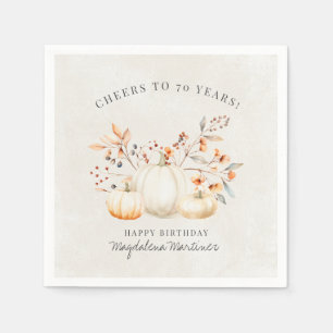 70th Birthday White Pumpkin Fall Leaves Custom Napkin