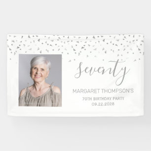 70th Birthday White Silver Confetti Photo Banner