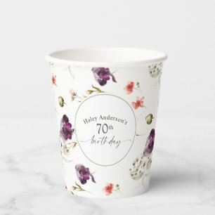 70th Birthday Wildflowers Feminine Floral Paper Cups