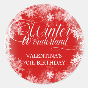 70th Birthday Winter Wonderland Snowflake Favour Classic Round Sticker