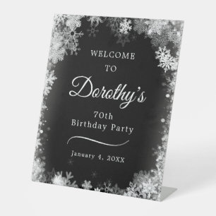 70th Birthday Winter Wonderland Snowflake Welcome Pedestal Sign