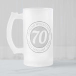 70th Birthday with Name, Age, & Date Frosted Glass Beer Mug<br><div class="desc">Commemorate a significant 70th birthday with a tankard style glass mug which is decorated with the name of the recipient,  as well as their age,  and birthday date. Design option with circle only and no square background. A special keepsake that is practical too.</div>
