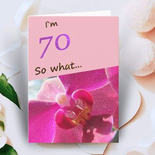 70th Birthday with Pink Orchid Funny Card