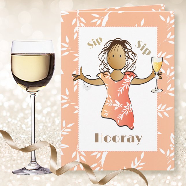 70th Birthday Woman Sweet Cute Cartoon Champagne  Card (Creator Uploaded)