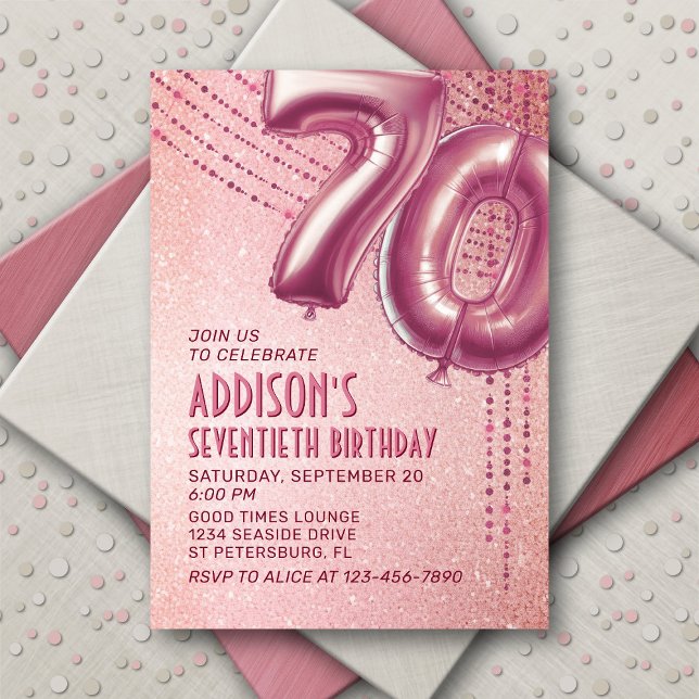 70th Birthday Womens Rose Gold Invitation (Creator Uploaded)