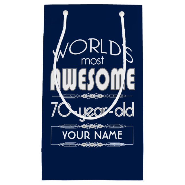 70th Birthday Worlds Best Fabulous Dark Blue Small Gift Bag (Front)