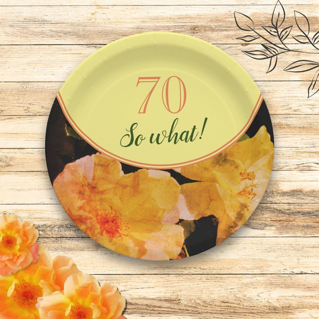 70th Birthday Yellow Rose Inspirational Floral Paper Plate (Creator Uploaded)