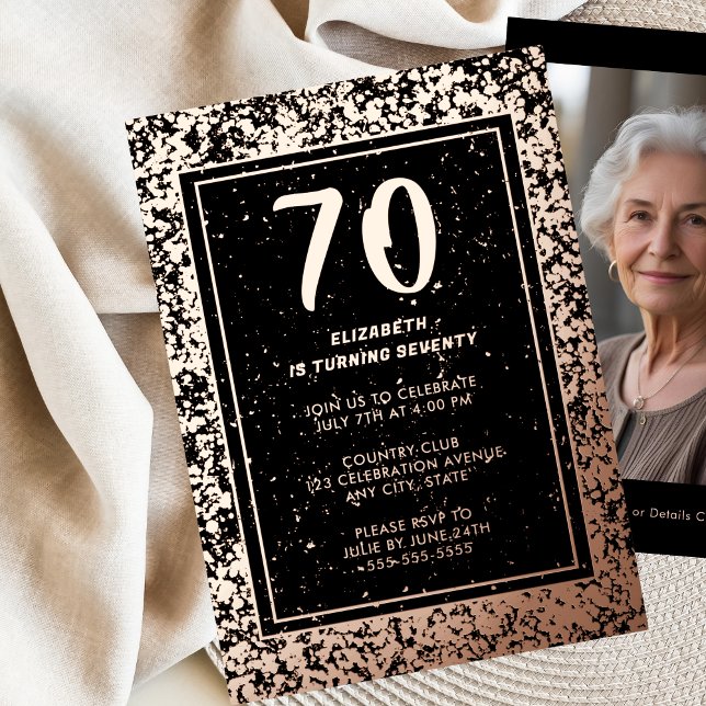 70th Black Rose Gold Photo on Back Custom Template (Creator Uploaded)