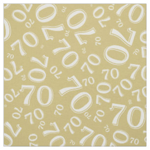 70th Cool Number Pattern Gold and White 70 Fabric