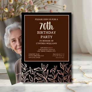 70th Custom Birthday Party Botanical Elegant Brown