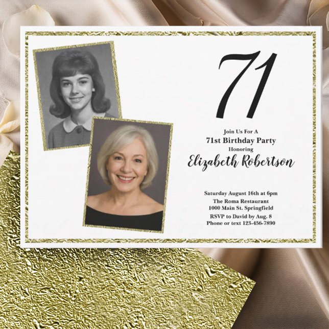 70th Custom Photo White and Gold  Invitation (Creator Uploaded)