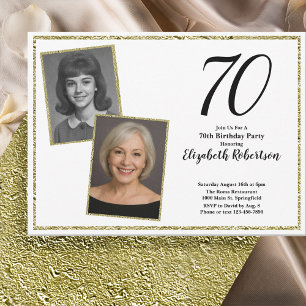 70th Custom Photo White and Gold  Invitation