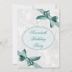 70th Damask and Bows Birthday Party Invitation