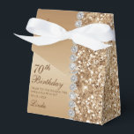 70th Elegant Gold Birthday Favour Box<br><div class="desc">This fantastic gold glitter and diamond sided 70th Birthday thank you favour box would be perfect for your event.  It would be great for a candy station,  on a thank you gift table,  or at each place setting with a favour.  Be sure you order enough for all your guests.</div>