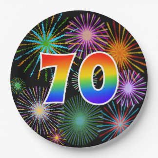 70th Event - Fun, Colourful, Bold, Rainbow 70 Paper Plate