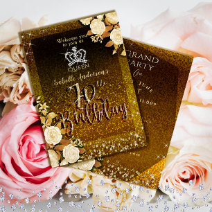 70th Glittering Crown Gold Birthday Invitation