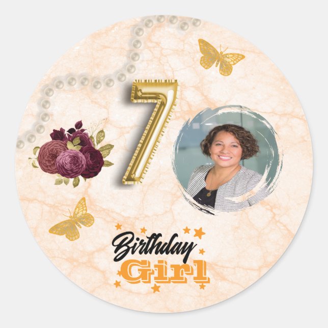 70th Gold Balloon Number & Red English Roses Classic Round Sticker (Front)