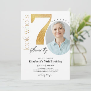 70th Gold Birthday Invitation with Photo