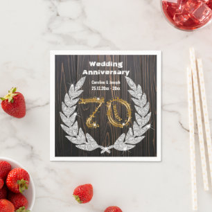 70th Gold & Diamond Laurel Wedding Anniversary Nap Napkin