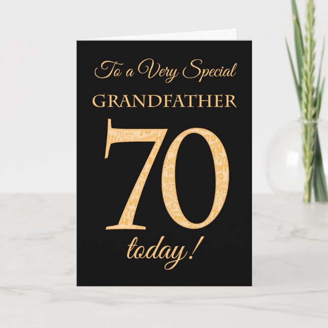 70th Gold-effect on Black, Grandfather Birthday Card (Front)