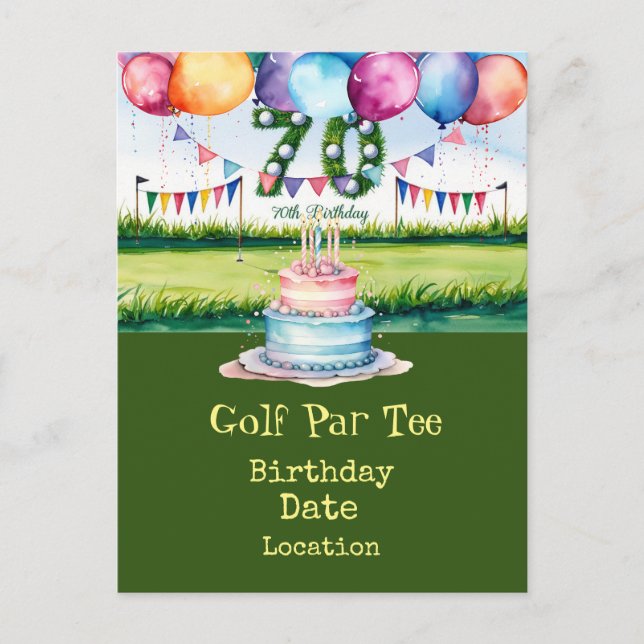 70th Golf birthday Par Tee party Invitation Postcard (Front)