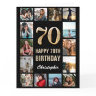 70th Happy Birthday Black and Gold Photo Collage