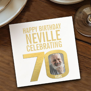 70th happy birthday gold white custom photo napkin