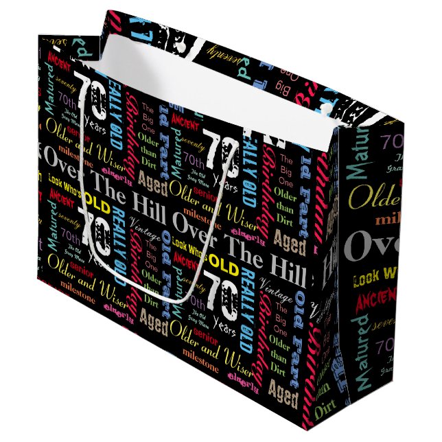 70th Happy BIrthday in a Graffiti Style Large Gift Bag (Front Angled)