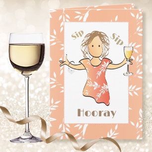 70th Happy Birthday Woman Cartoon Champagne Drink  Card