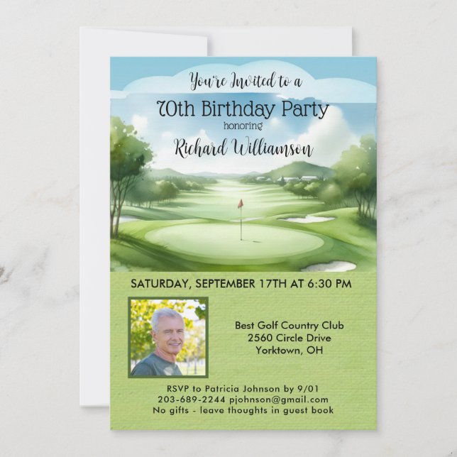 70th Men's Birthday Party Photo Golf  Invitation (Front)