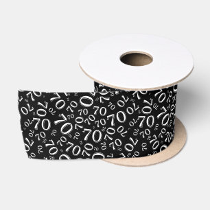 70th Modern Random Number Pattern Black/White Satin Ribbon
