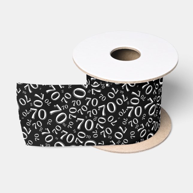 70th Modern Random Number Pattern Black/White Satin Ribbon (Spool)
