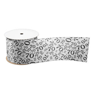 70th Modern Random Number Pattern Black/White Satin Ribbon