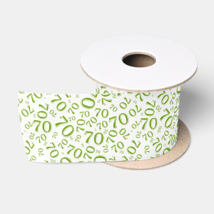 70th Modern Random Number Pattern Green/White Satin Ribbon