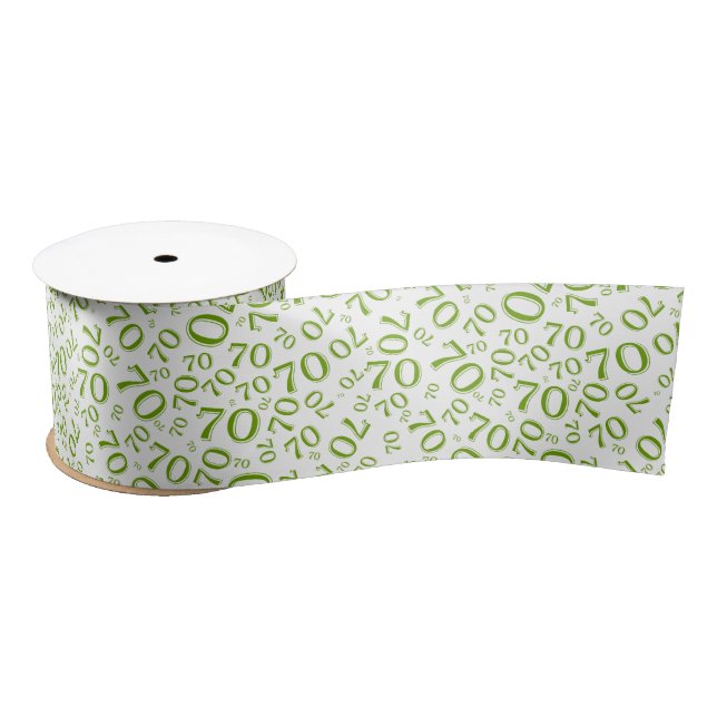 70th Modern Random Number Pattern Green/White Satin Ribbon (Spool)