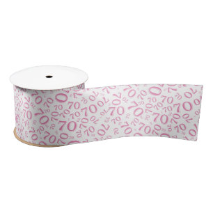 70th Modern Random Number Pattern Pink/White Satin Ribbon