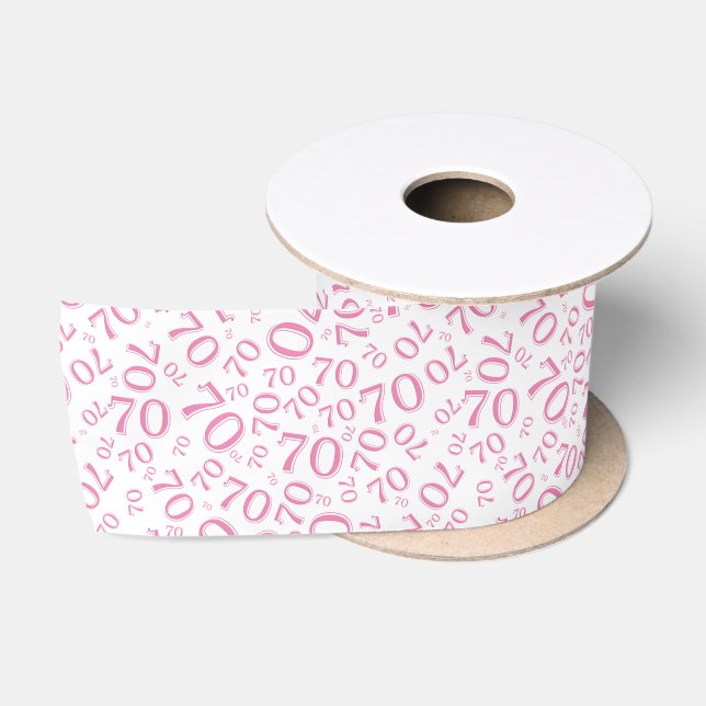 70th Modern Random Number Pattern Pink/White Satin Ribbon (Spool)