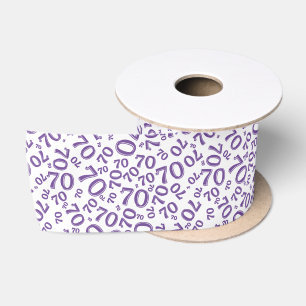 70th Modern Random Number Pattern Purple/White Satin Ribbon