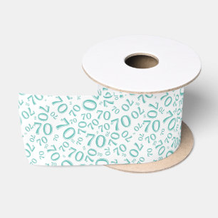 70th Modern Random Number Pattern Teal/White Satin Ribbon