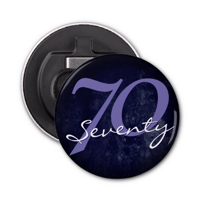 70th Party | Birthday / Anniversary Purple White Bottle Opener (Front)