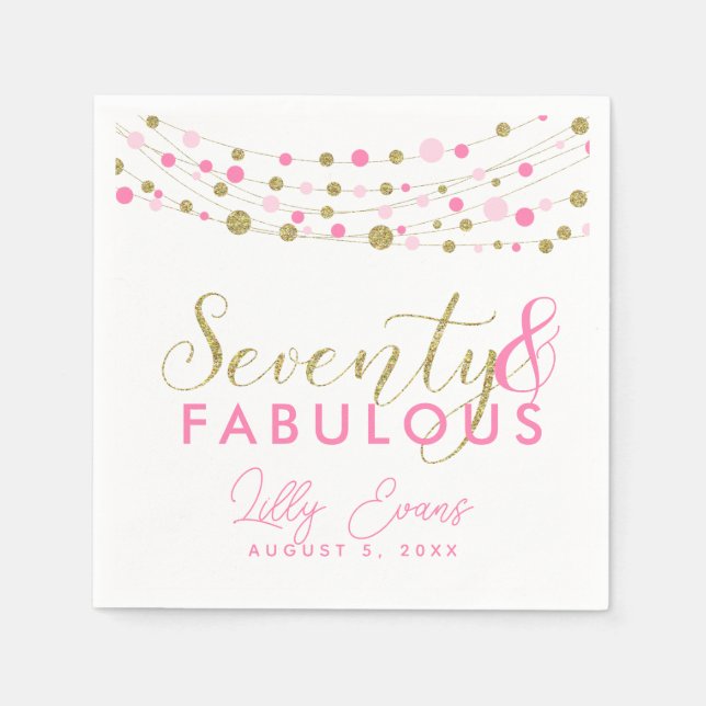 70th party paper napkin decoration, glitter teal (Front)