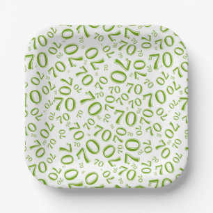 70th Party Random Number Pattern Green/White Paper Plate