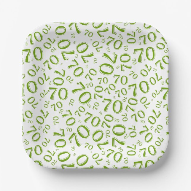 70th Party Random Number Pattern Green/White Paper Plate (Front)