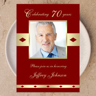 70th Photo Birthday Party Invitation Burgundy 70