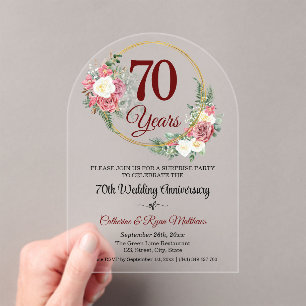 70th Platinum Surprise Wedding Anniversary Floral Acrylic Invitations