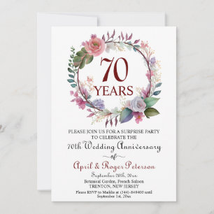 70th Platinum Surprise Wedding Anniversary Floral Invitation