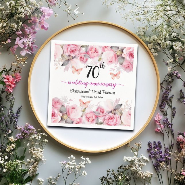 70th Platinum Wedding Anniversary Blush Roses Napkin (Creator Uploaded)