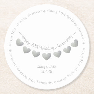 70th platinum wedding anniversary bunting round paper coaster